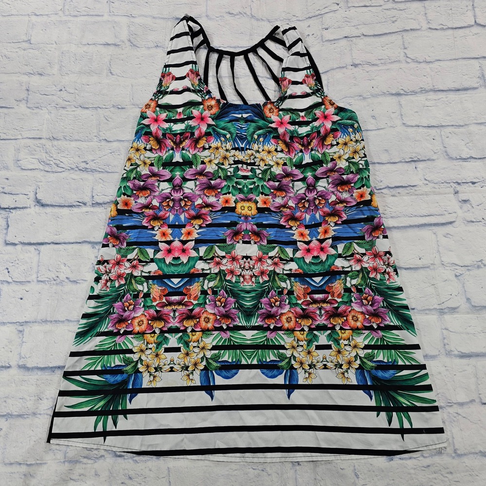 OP Ocean Pacific Floral Tank Dress WOMEN L Strappy Cage Back Summer Cover Up Y2K